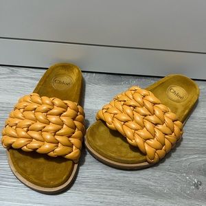 Chloé gold/yellow braided sandals.